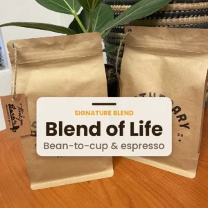 Bag of Apothecary The Blend of Life coffee beans, labelled